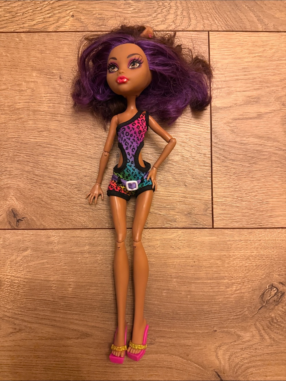 Monster high Clawdeen at the beach-purple hair Multicolor Leopard swimsuit